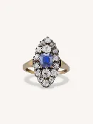 19th Century Victorian Sapphire & Old Mine Cut Diamond Navette Antique Ring