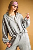 Bubble Hem Zip Front Sweatshirt