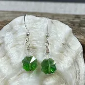 4-Leaf Clover Petite Crystal Earrings - Dark Green