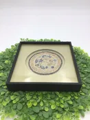 Antique Chinese Embroidered Blue Flowers Gold Trim
