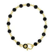 7" Black & Gold Bezel Charm Bar Bracelet