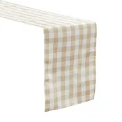 Gingham Checkered Polyester Table Runner – Beige & White