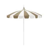 Antique Beige 8.5' Pagoda Series Sunbrella Fabric Patio Umbrella with White Aluminum Pole and Push Lift