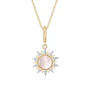 14K Two-Tone Diamond Sun Mother of Pearl Pendant