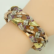 1940's 14K Tri-Color Gold Diamond Ruby Bracelet — New Pagoda Specialty