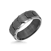 Bevel Edge Gunmetal Tire Tred Center Tungsten Wedding Band