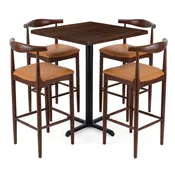4-Seat Antique Walnut Elm Restaurant Bar Set