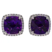 14K White Gold Amethyst and Diamond Earrings