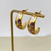 Gem Mosaic Gold C-Hoop Earrings