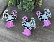 Cow Print Rooster with Western Hat & Boots Hair Claw