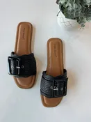 Black buckle slip on sandal