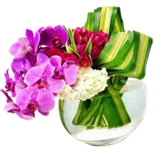 AF 150-25 Purple Orchids & Red Tulips In Glass Bowl Vase Floral Arrangement