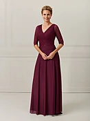3/4-Sleeve Jersey Chiffon A-Line Dress