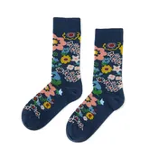 60s Floral Crew Socks - Navy