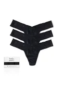 3 Pack Supima® Cotton Low Rise Thongs With Lace Black