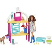 Barbie Hatch & Gather Egg Farm Playset with Brunette Doll and Collectible Farm Animals Interactive Imaginative Play Set for Kids