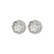 18th C Silver Topped Gold Diamond Cluster Earrings