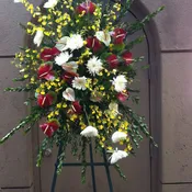 Asymmetric  Wreath of White Chrysanthemums and Red Anthurium - F175W04