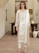 Beige Chiffon Heavy Embroidered Straight Cut Luxury Wedding Wear