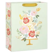 13" Floral Tiered Cake on Light Green Large Gift Bag