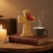 Red Enamel Wooden Cardinal