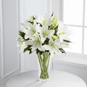 7 Stems of White Lilies in Vase With Fillers & Greens