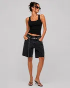 Belted Bermuda Cut Off - Washed Black