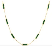 9 Bar Inlay Dainty Necklace Malachite in 14kt Gold