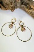2 Circle Gold & Pearl Drop Earrings