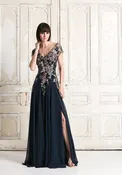 Alexander by Daymor Floral Embroidered Wide V-neck A-line Dress
