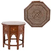 Anglo-Indian Bone and Ebony Inlaid Octagonal Traveling Table, India, Circa 1880.