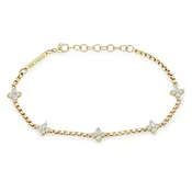 14k 5 Prong Diamond Quad Station Box Chain Bracelet
