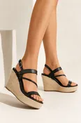 Black Strappy Espadrille Wedge Sandals