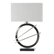 Contemporary Table Lamp In Chrome And Black with White Hardback Shade
