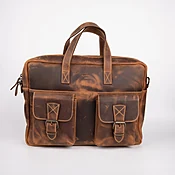 Two Pocket Belt Strap Briefcase - Tan