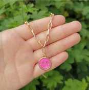 Happy Face Necklace - Hot Pink
