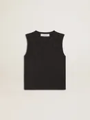 Ärmelloses Damen-T-Shirt in Lived-in-Black mit Dégradé-Stickereien