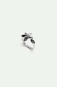 Bague ajustable argentée lys et pierres noires