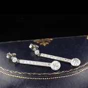 Antique Art Deco 14K & 18K White Gold and Diamond Drop Earrings