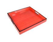 22"x22" Square Lacquer Tray, Red Tulip Wood