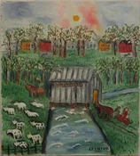 Animals at the gray covered bridge