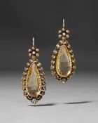 Antique 1850s 14k Gold with Citrine & Pearl Drop Earring