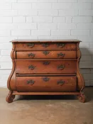 Antique 19th Century Dutch Bombe Oak Chest of Drawers with Ornate Brass Hardware