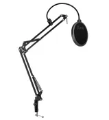 Blucoil Microphone Suspension Boom Scissor Arm Stand with Pop Filter for Audio Technica, AKG, Samson, NEAT, Blue Microphones, and More