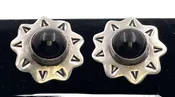 Anna Harvey Pair of Mexican Sterling Silver & Black Onyx Starburst Earrings