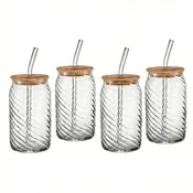 Belmar Set of 4 Glass Sippers - 18oz. with Bamboo Lid