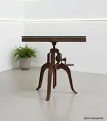 Industrial SOLID WOOD & Iron ADJUSTABLE HEIGHT Crank Pub Table W/ GLASS