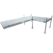 12' L-Shaped Boat Dock System with Aluminum Frame and Gray Titan Decking