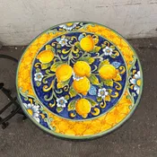 20” Italian Volcanic Table – Lemons on Blue with Flower Cut-outs