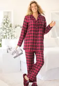 Matching Flannel PJ Set & Slipper, Red Buffalo